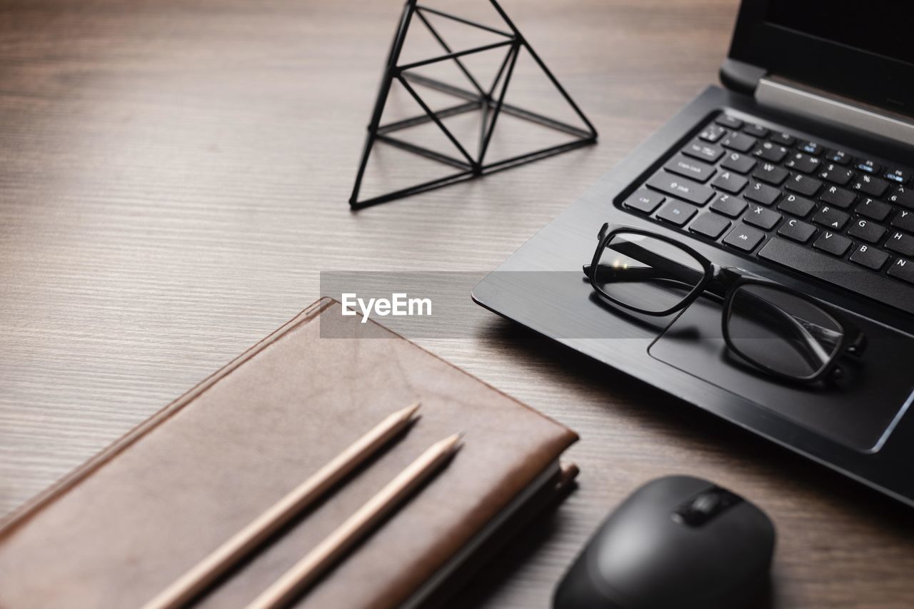 High angle view of laptop on table