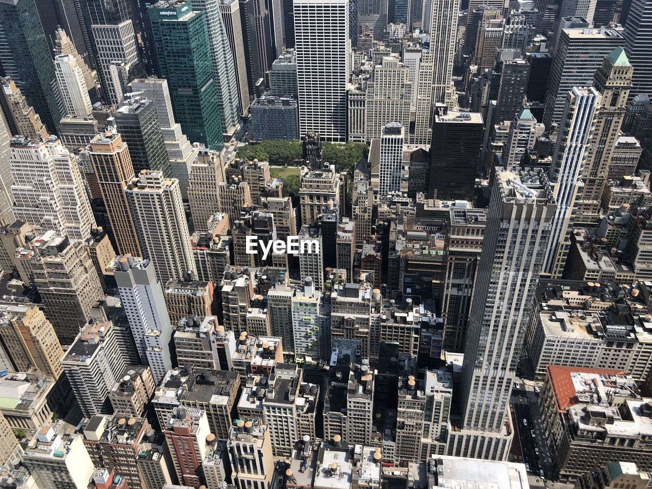 High angle view of city buildings