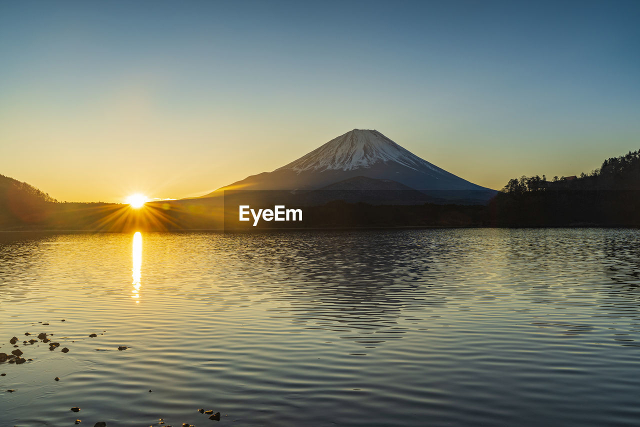 SCENIC VIEW OF LAKE AT SUNSET