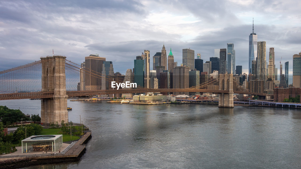 High angle view on modern city skyline and waterfront