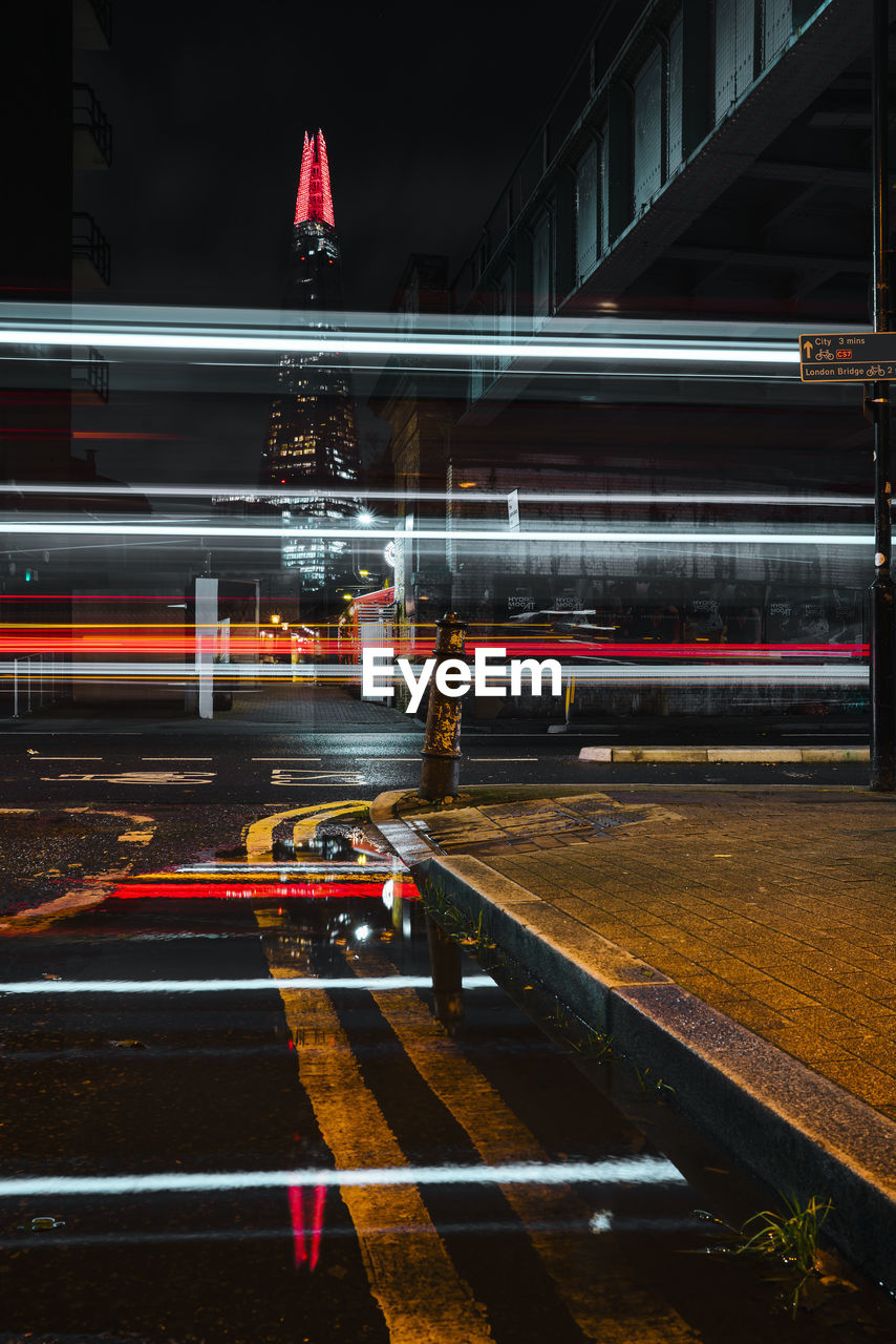 High angle view of light trails on railroad station