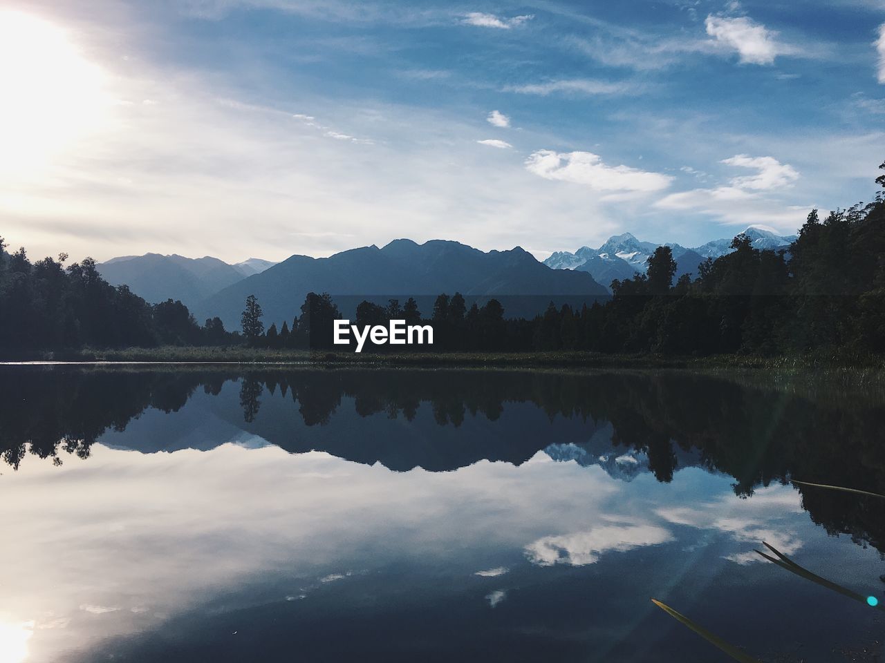 Scenic view of lake against sky at sunset