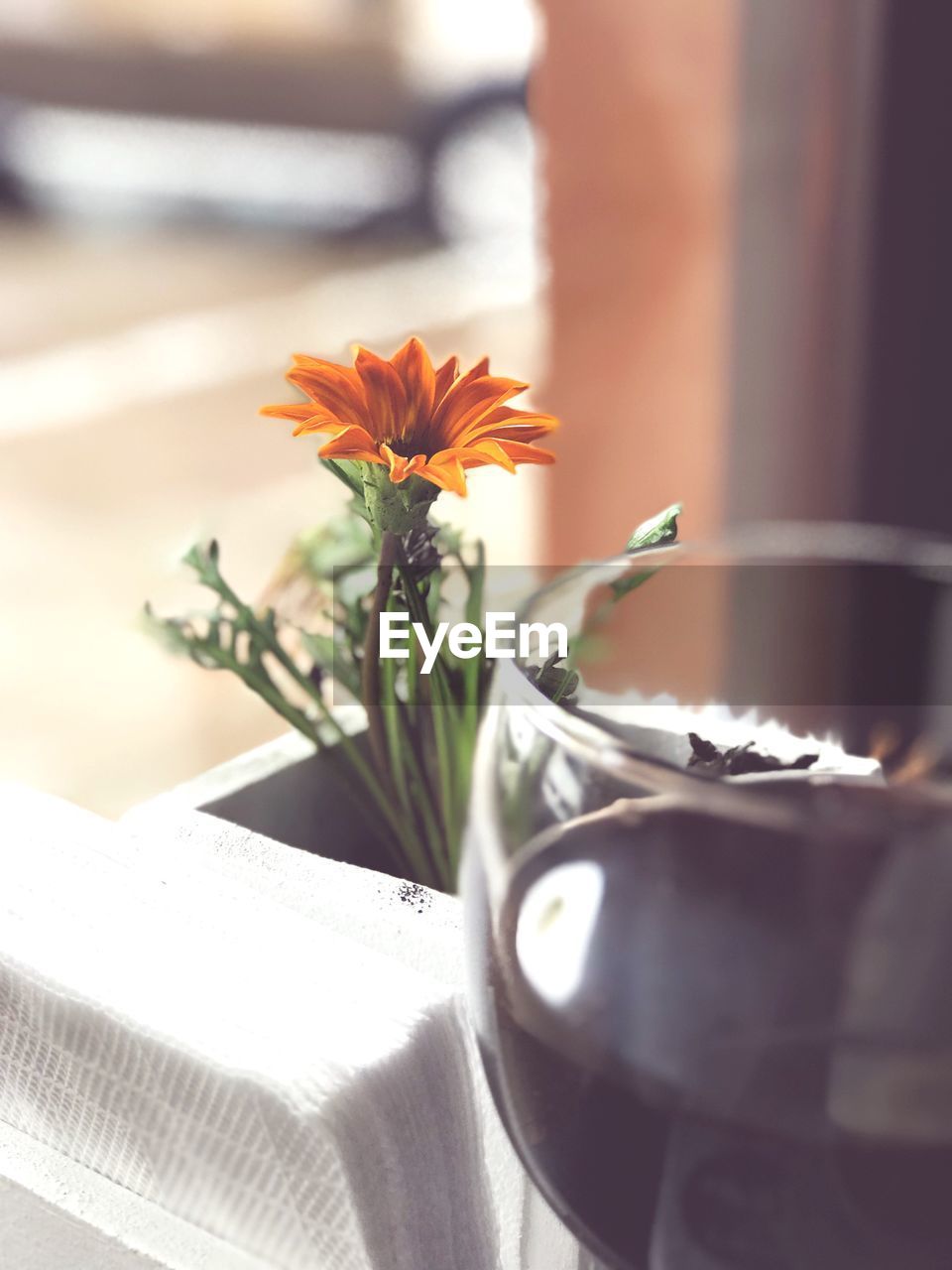 Close-up of flower vase on table