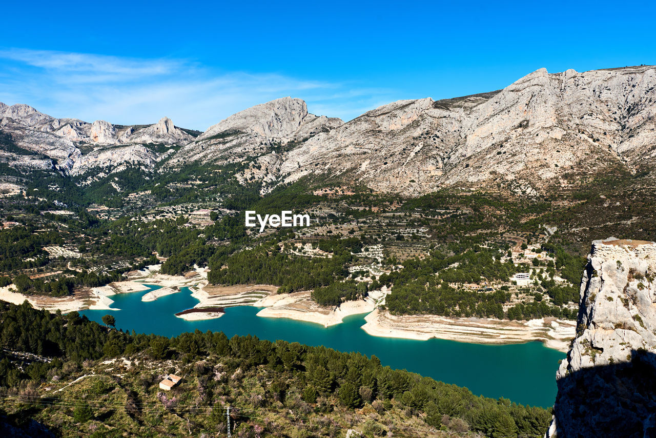 Scenic view of lake against blue sky