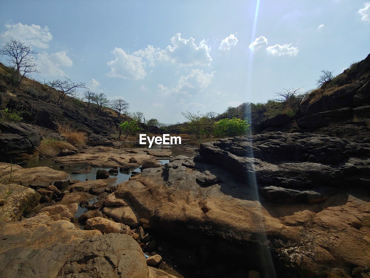 PANORAMIC VIEW OF ROCKS ON LAND AGAINST SKY