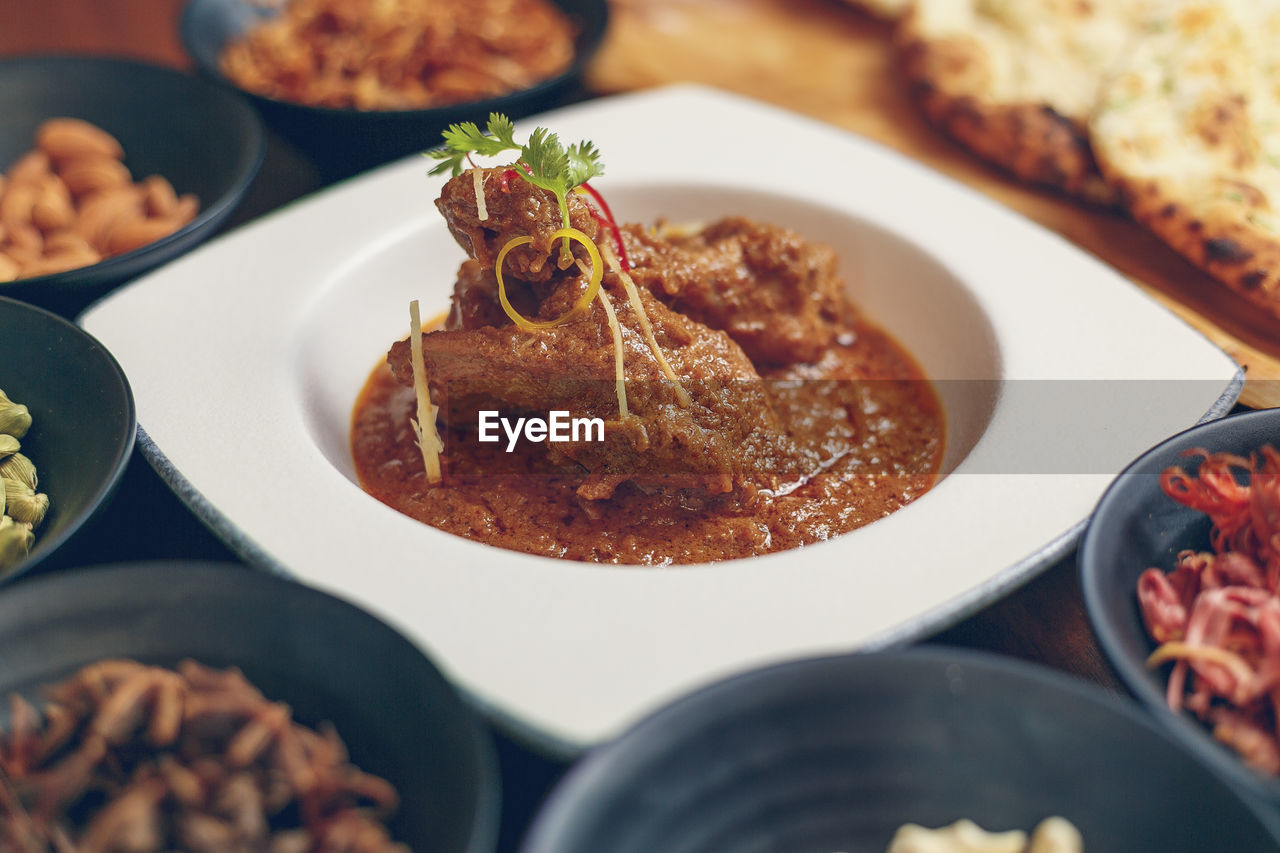 High angle view of meal served in plate