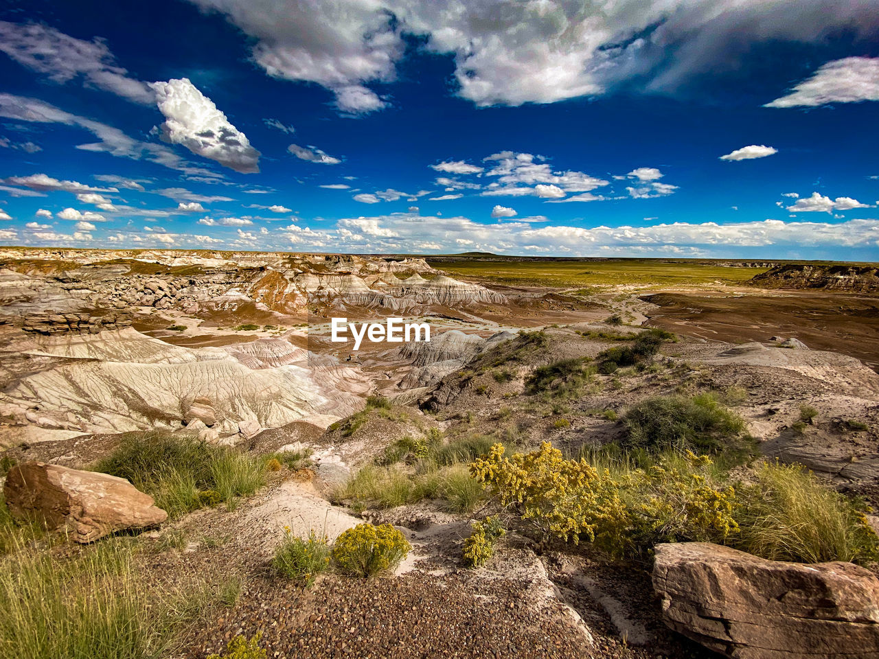 Scenic view of landscape against sky at petrified forest national park, united states.