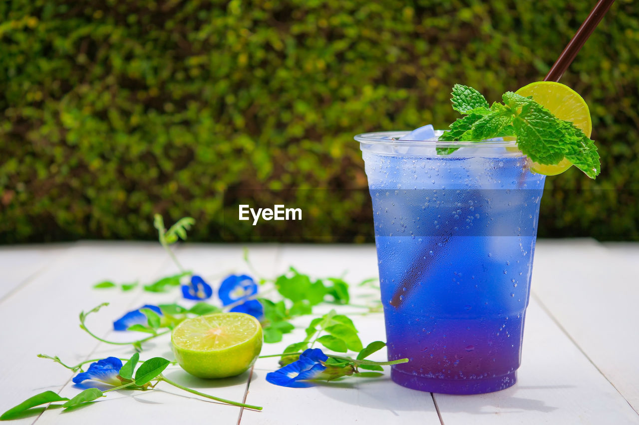 Close-up of drink served on table