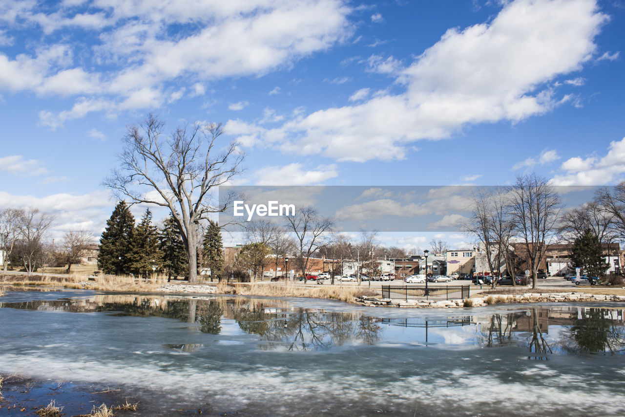 SCENIC VIEW OF LAKE BY TREES AGAINST SKY