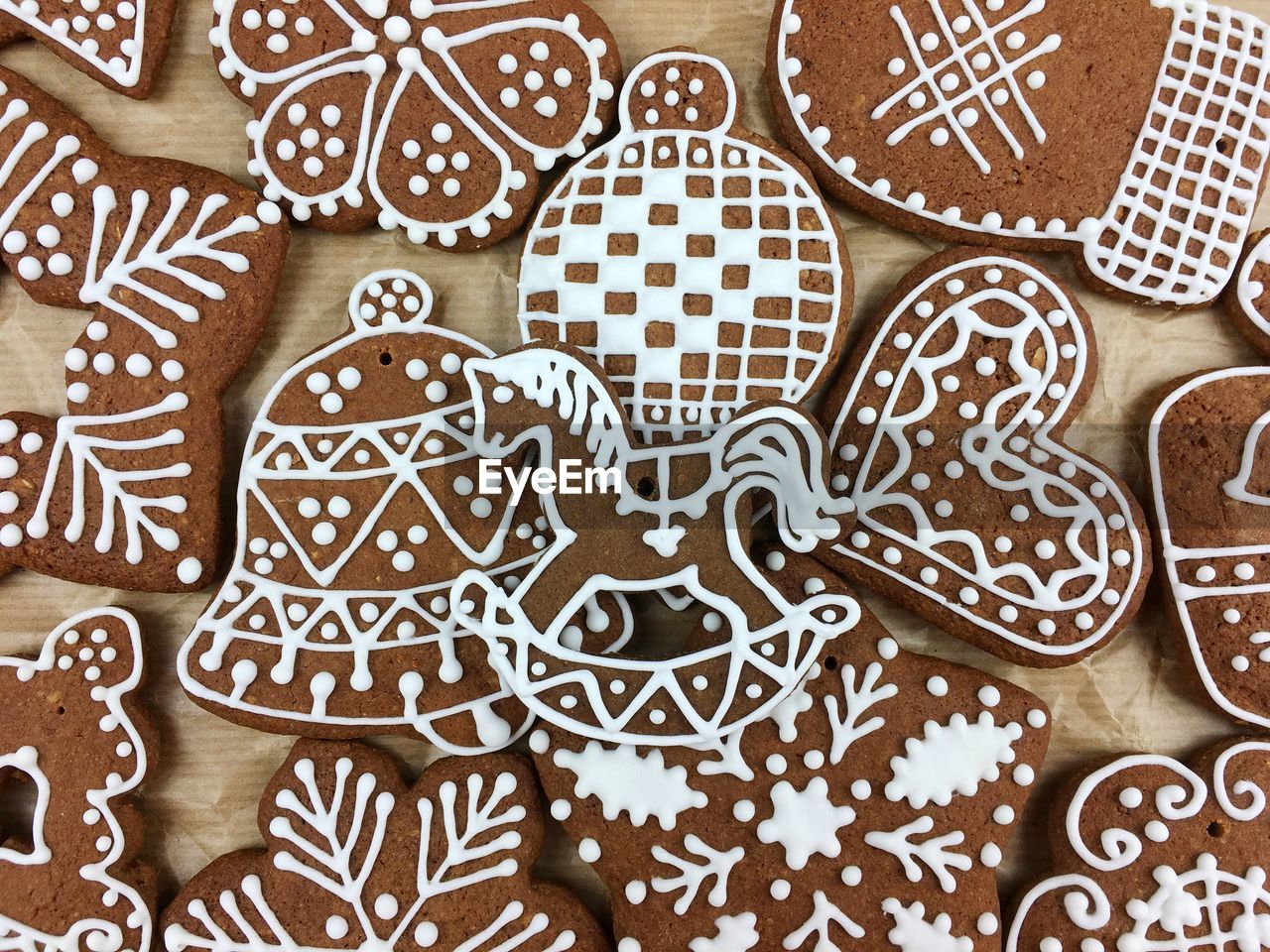 Full frame shot of gingerbread cookies on table