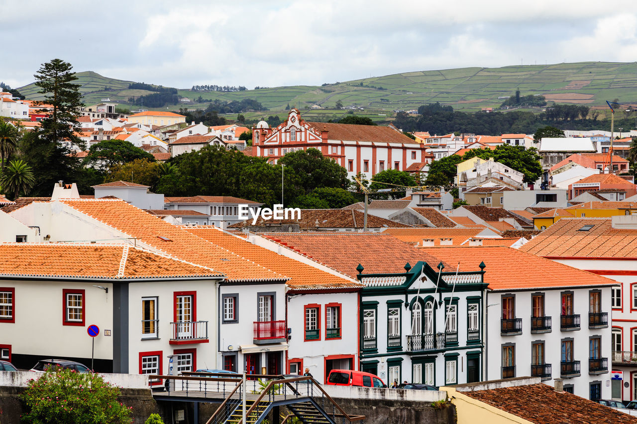 High angle view of townscape against sky