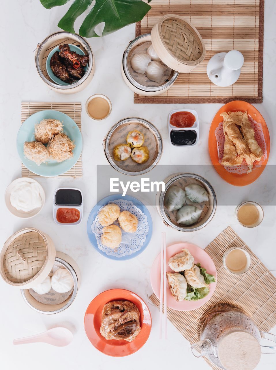 Directly above shot of various food on table