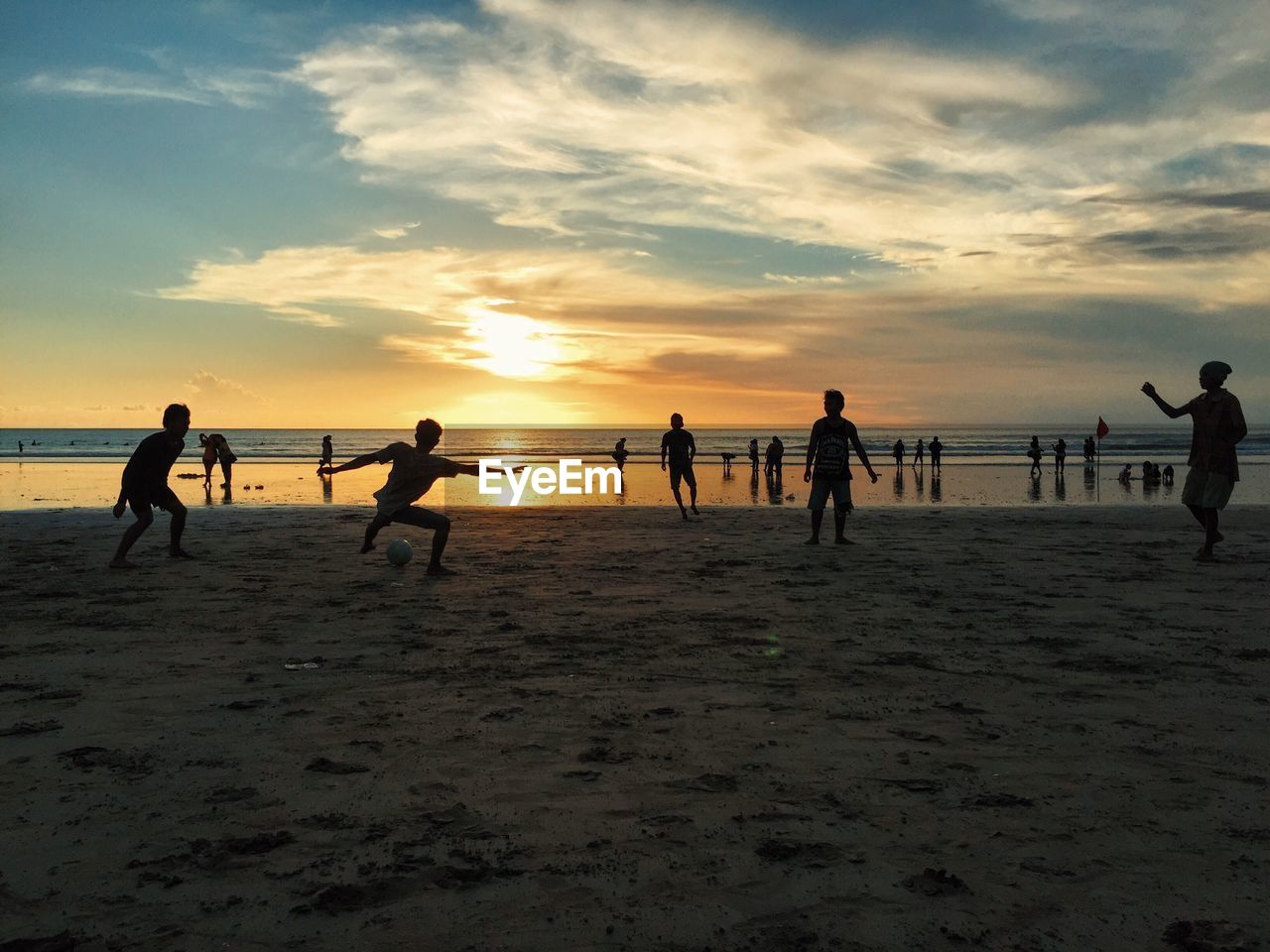 Silhouette of people enjoying on beach