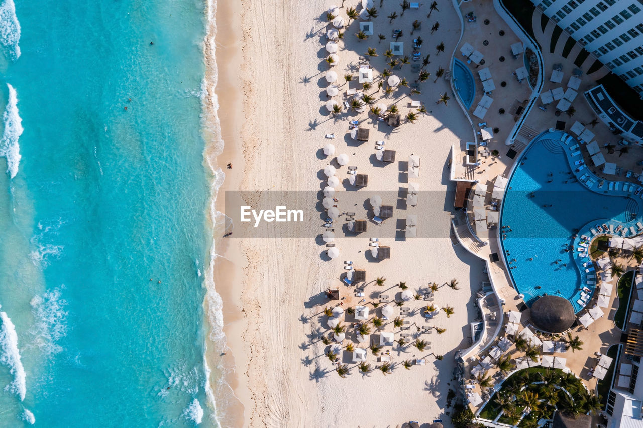 Aerial view of punta norte beach, cancun, mexico.