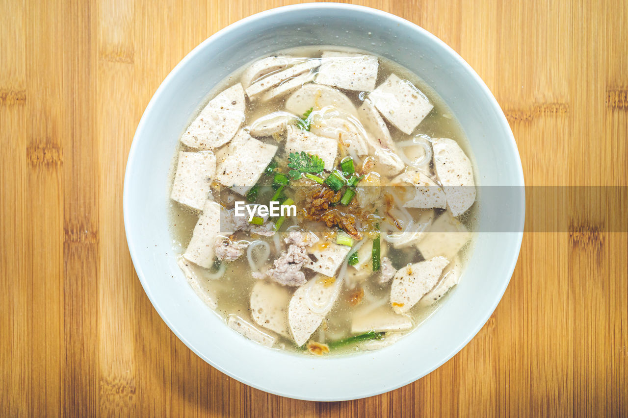 High angle view of food in bowl on table