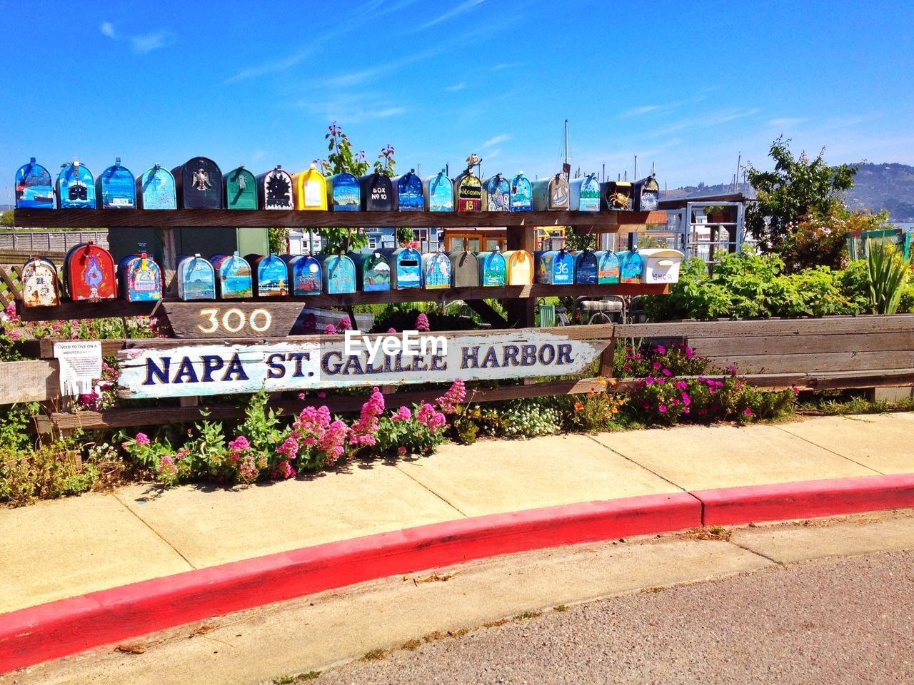 View of decorated mailboxes napa st. galilee harbor