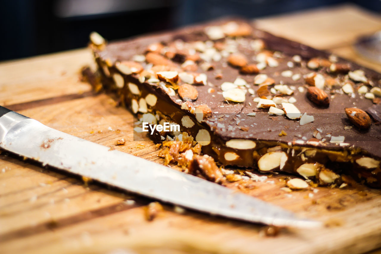 CLOSE-UP OF CAKE SLICE ON TABLE