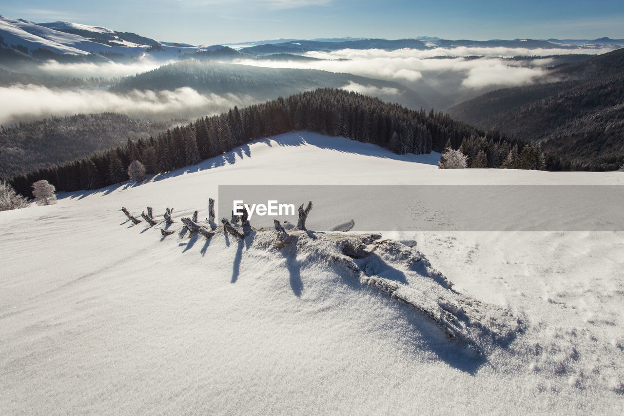 Scenic view of snow covered mountains