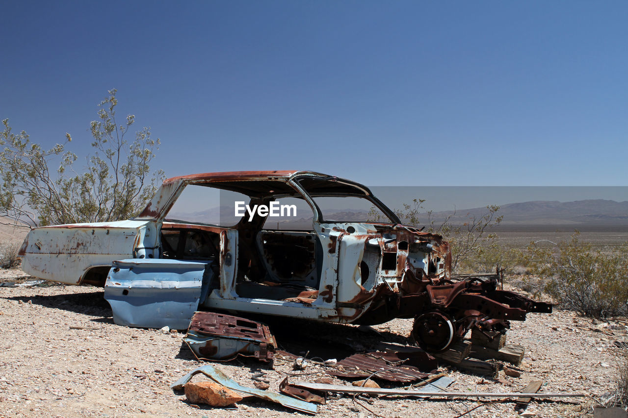 Wrecked car in death valley