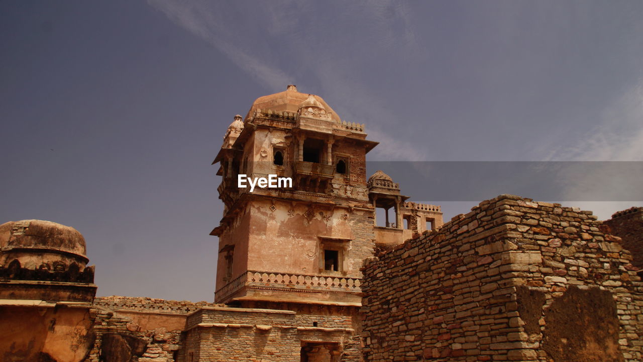 Low angle view of historic kumbha palace against sky