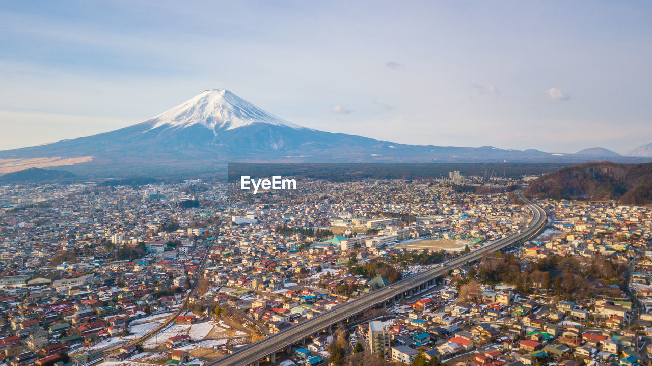 Aerial view of cityscape against sky