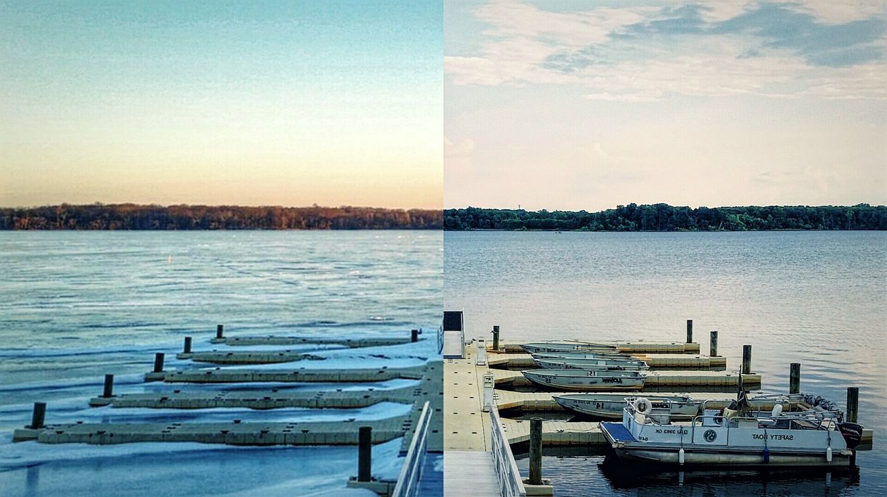 PIER ON LAKE AGAINST SKY