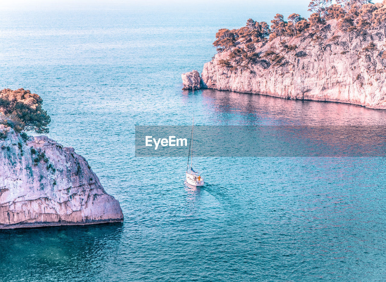 Scenic view of rock formation in sea