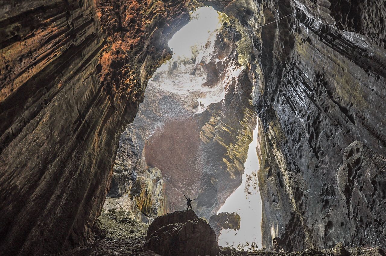 High angle view of rock formation amidst water