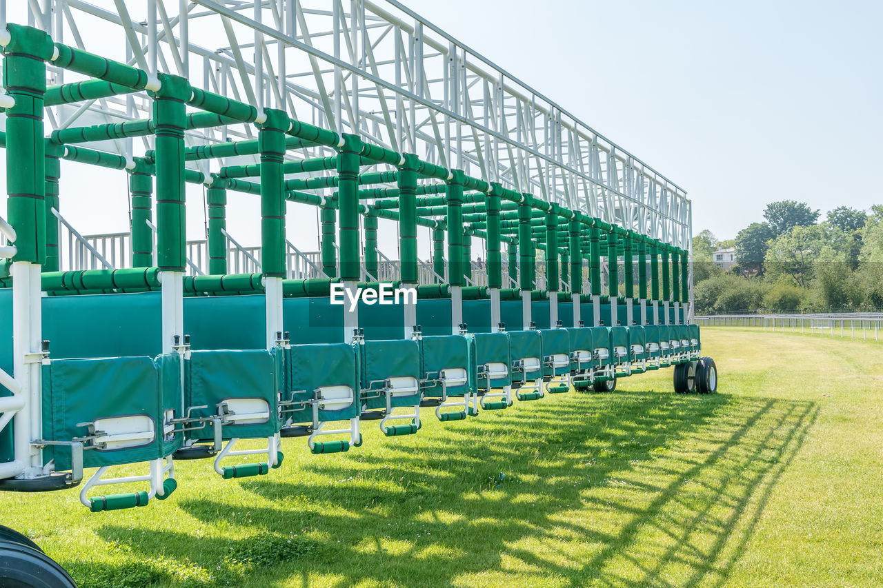 Built structure on field against clear sky