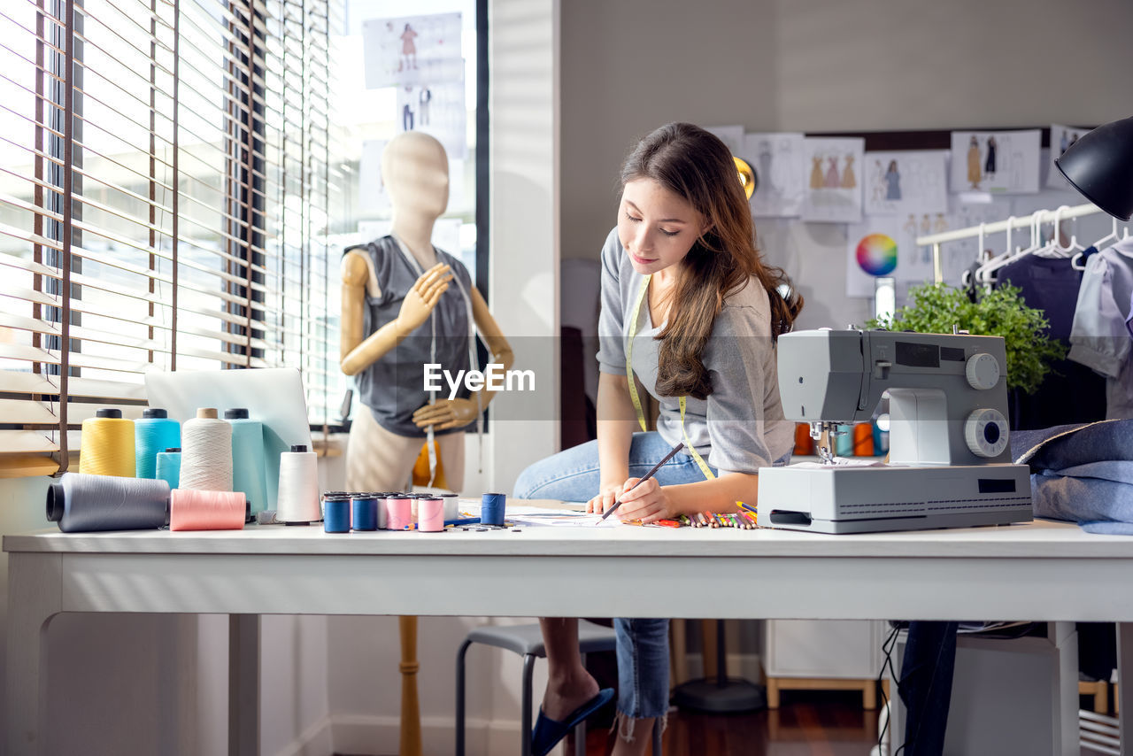 Woman working on table