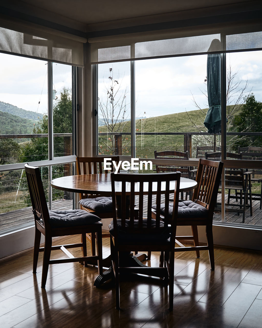 Empty chairs and table at home