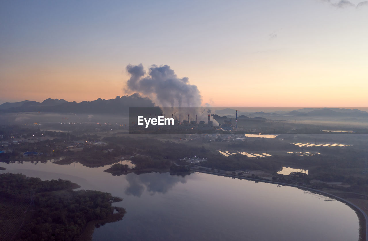 Aerial view steam fumes above the coal power plant. mae moh, lampang, thailand. 