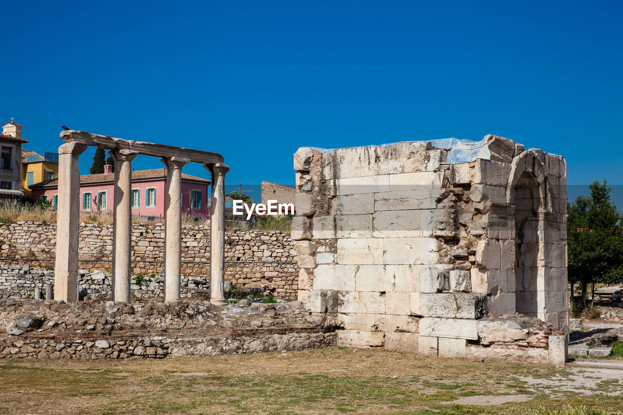 Ruins of the tetraconch church built in the court of the hadrian library in athens city center