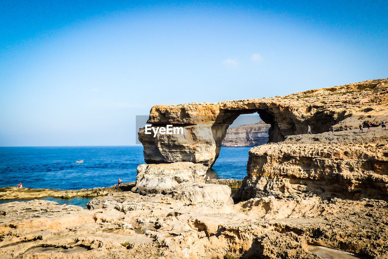 Scenic view of sea against clear blue sky