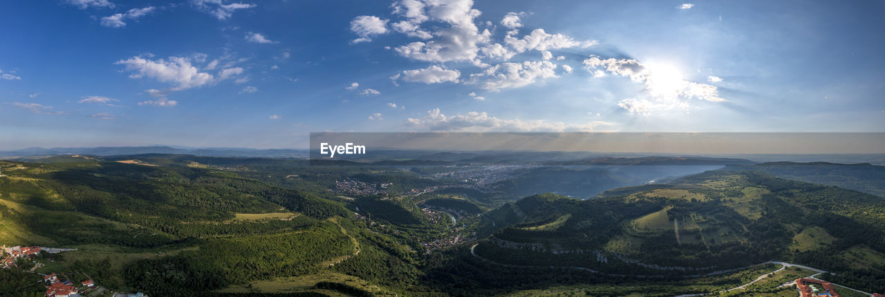 Panoramic view from a drone of hills near veliko tarnovo, bulgaria