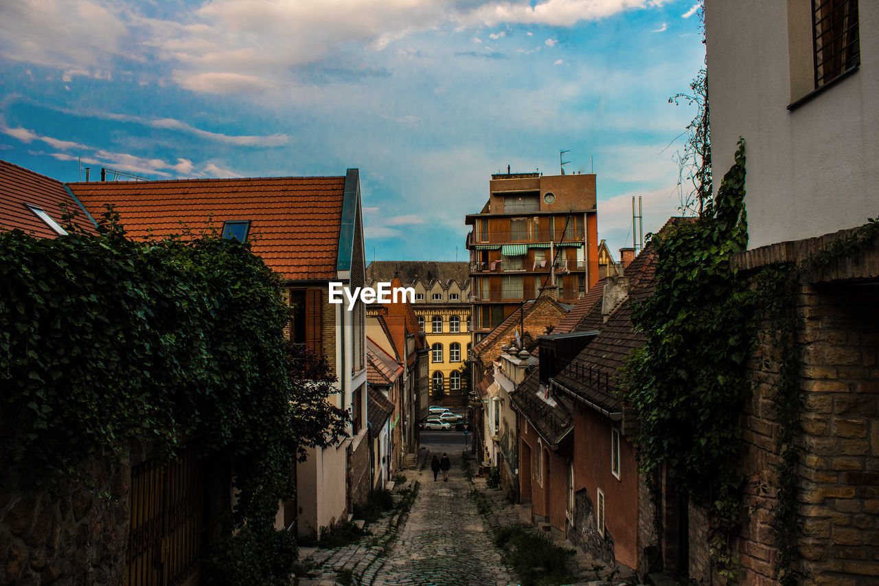 Street amidst buildings in town against sky