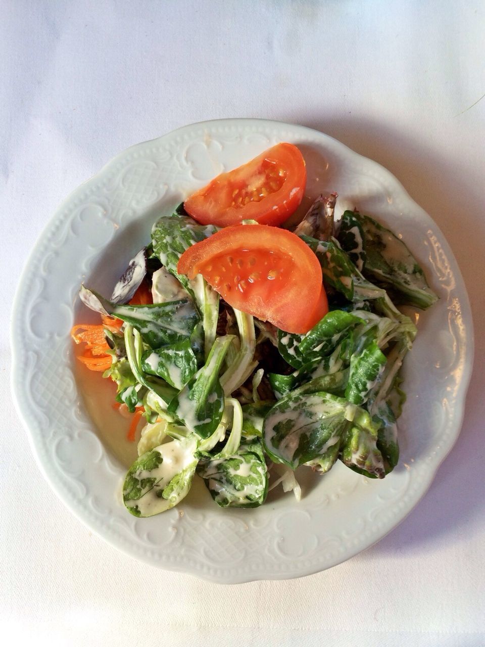 Elevated view of salad with tomato