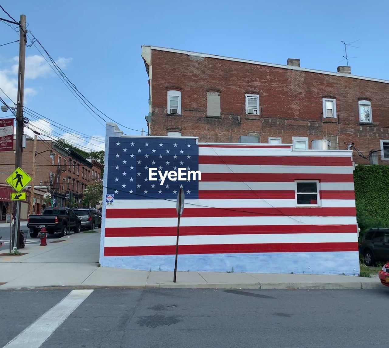 FLAG AGAINST BUILDINGS IN CITY