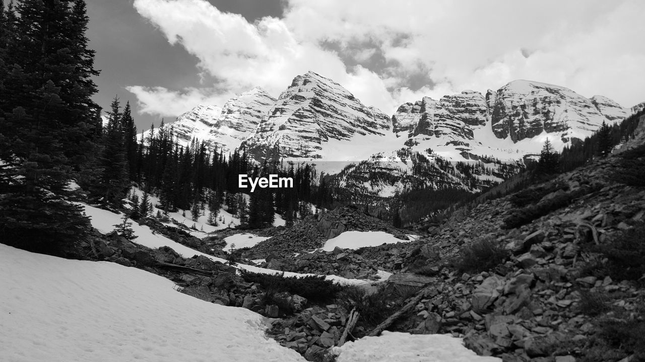 Scenic view of snowcapped mountains against sky