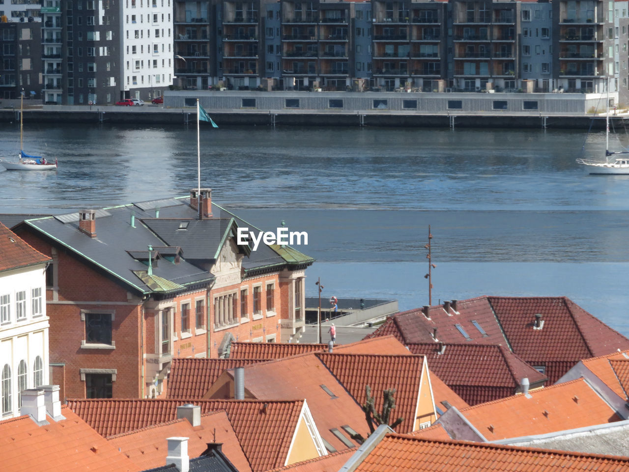 High angle view of buildings in city