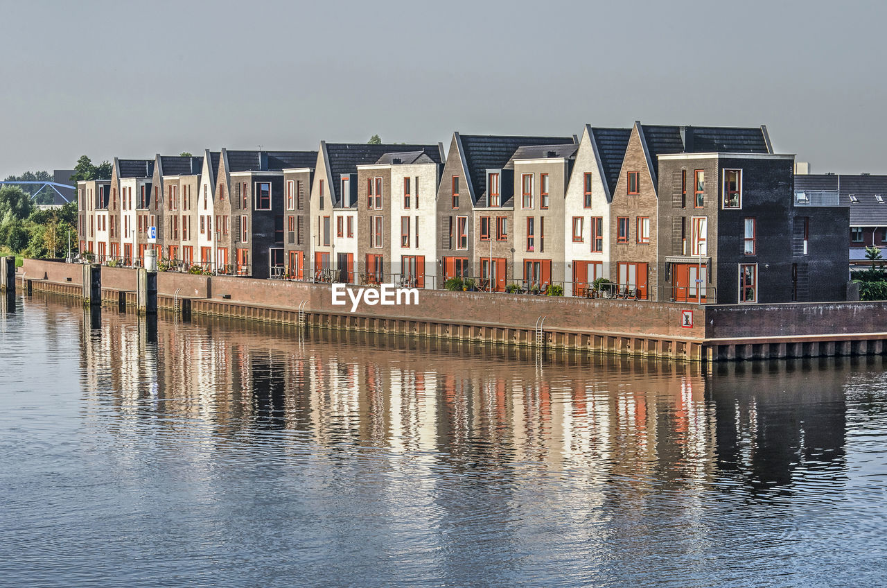 Dutch riverside suburb with traditional housing