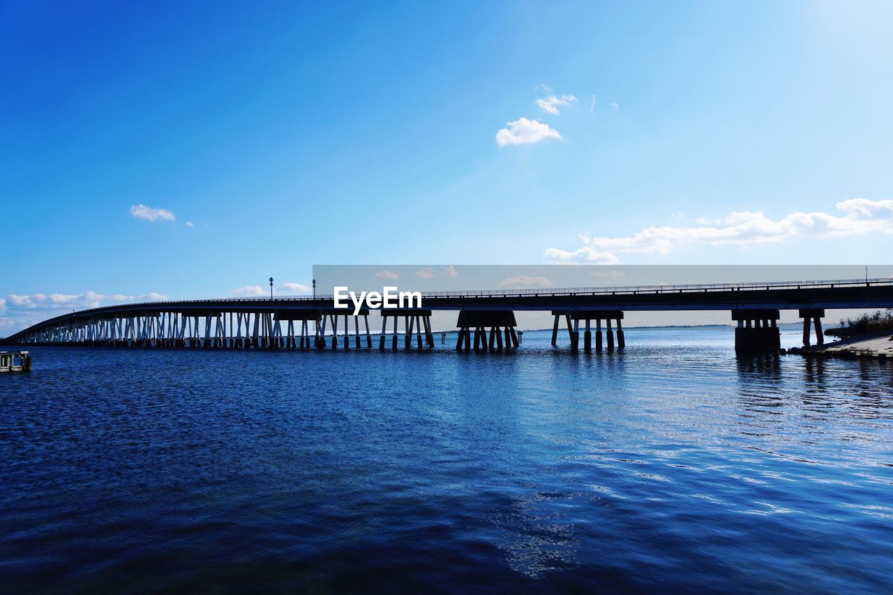 Bridge over river against blue sky