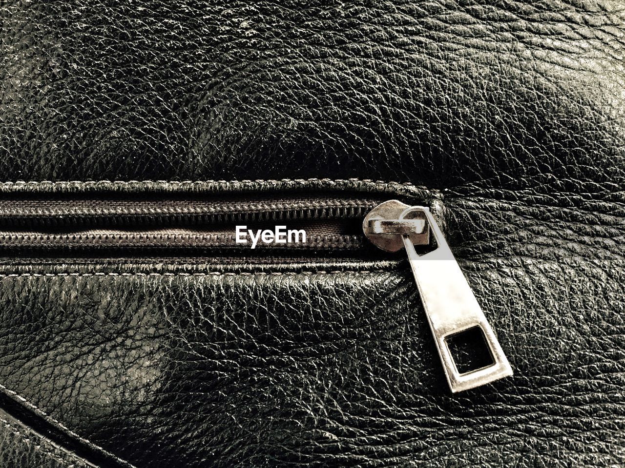 Close-up of leather zipper