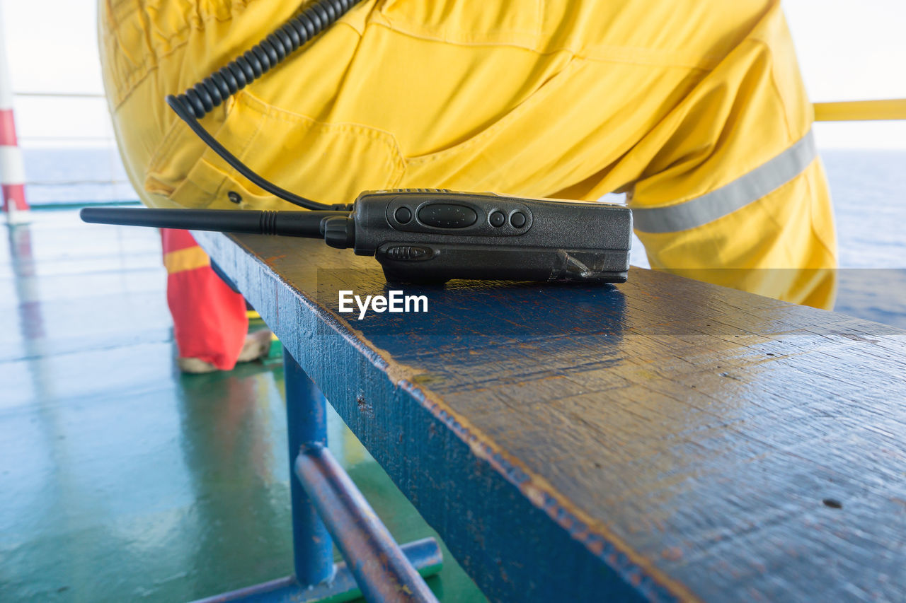 Close-up of walkie-talkie on table