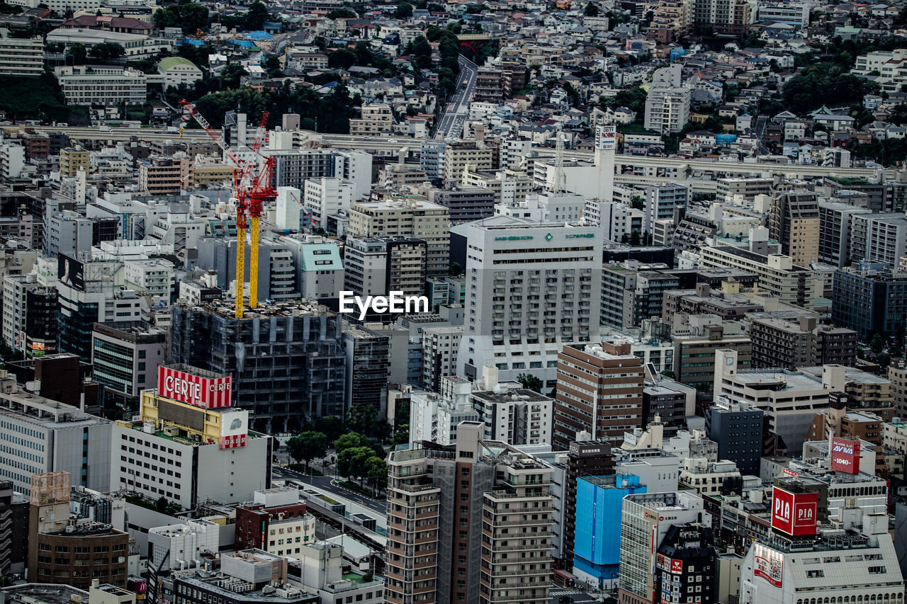 high angle view of buildings in city