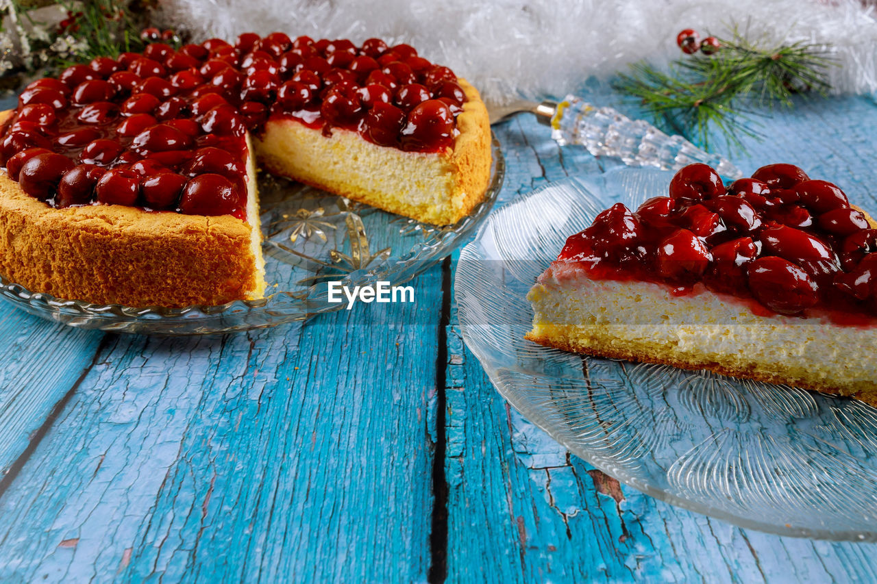 Close-up of cake in plate on table