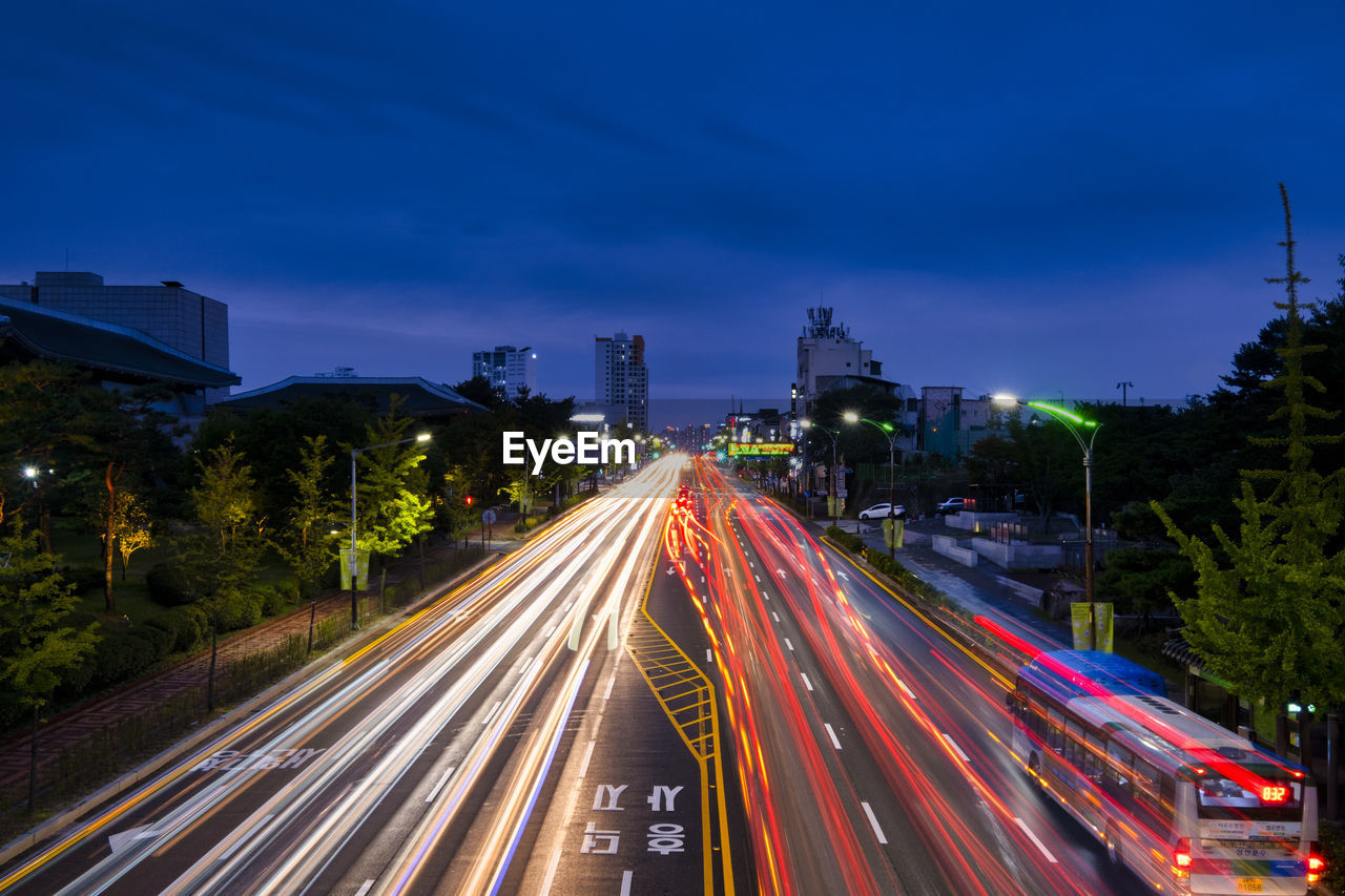 Light trails on highway at night