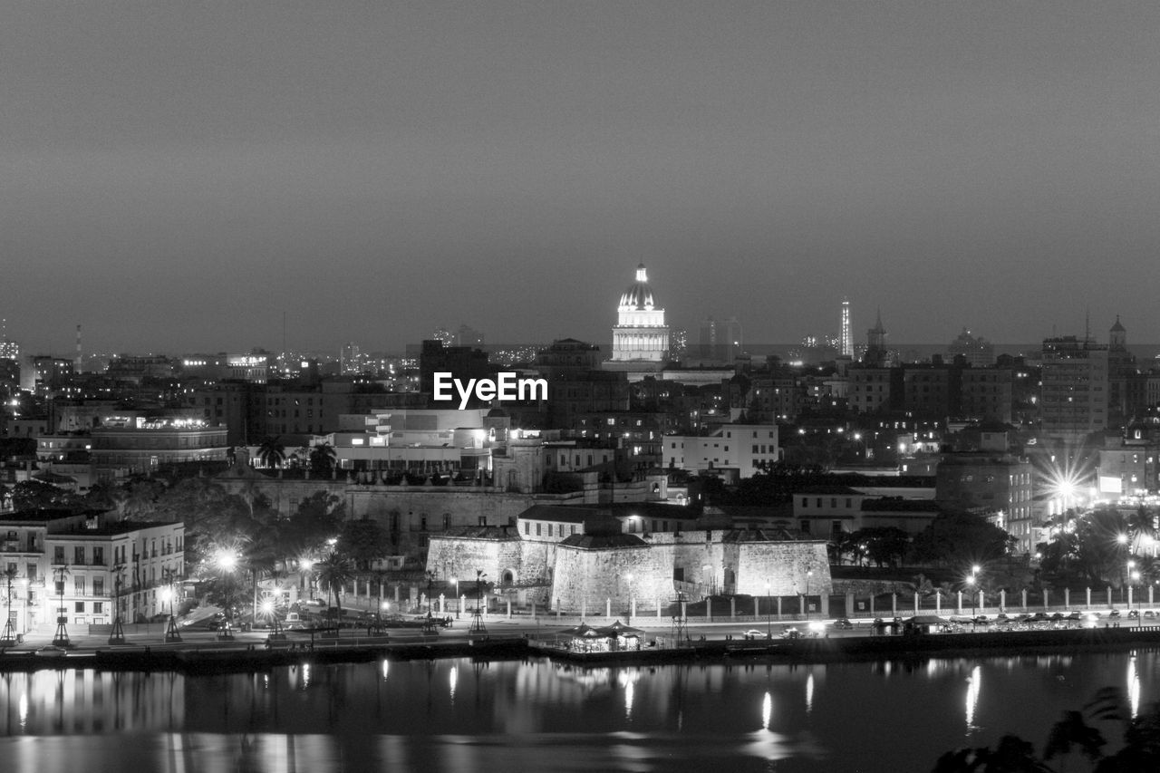 View of illuminated city at night