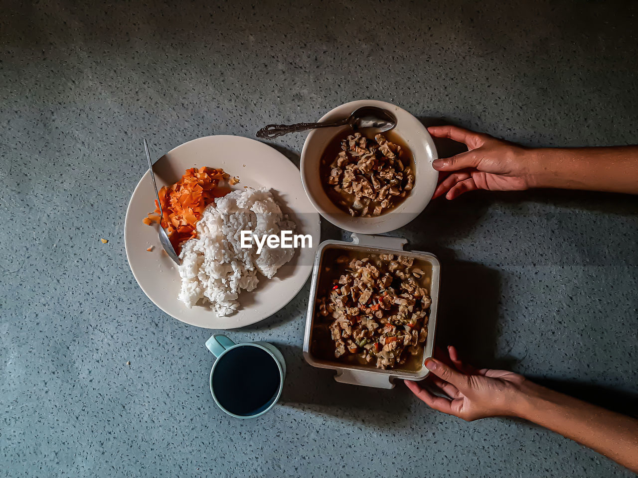 High angle view of food on table