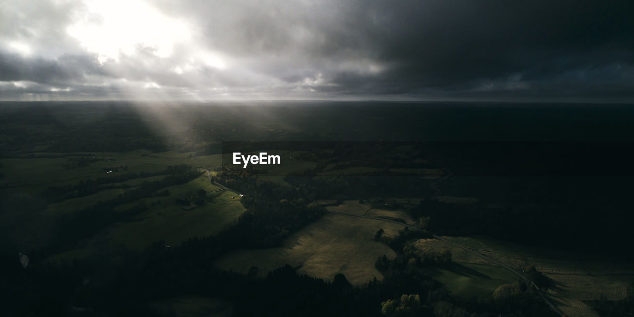 Aerial view of storm clouds over land